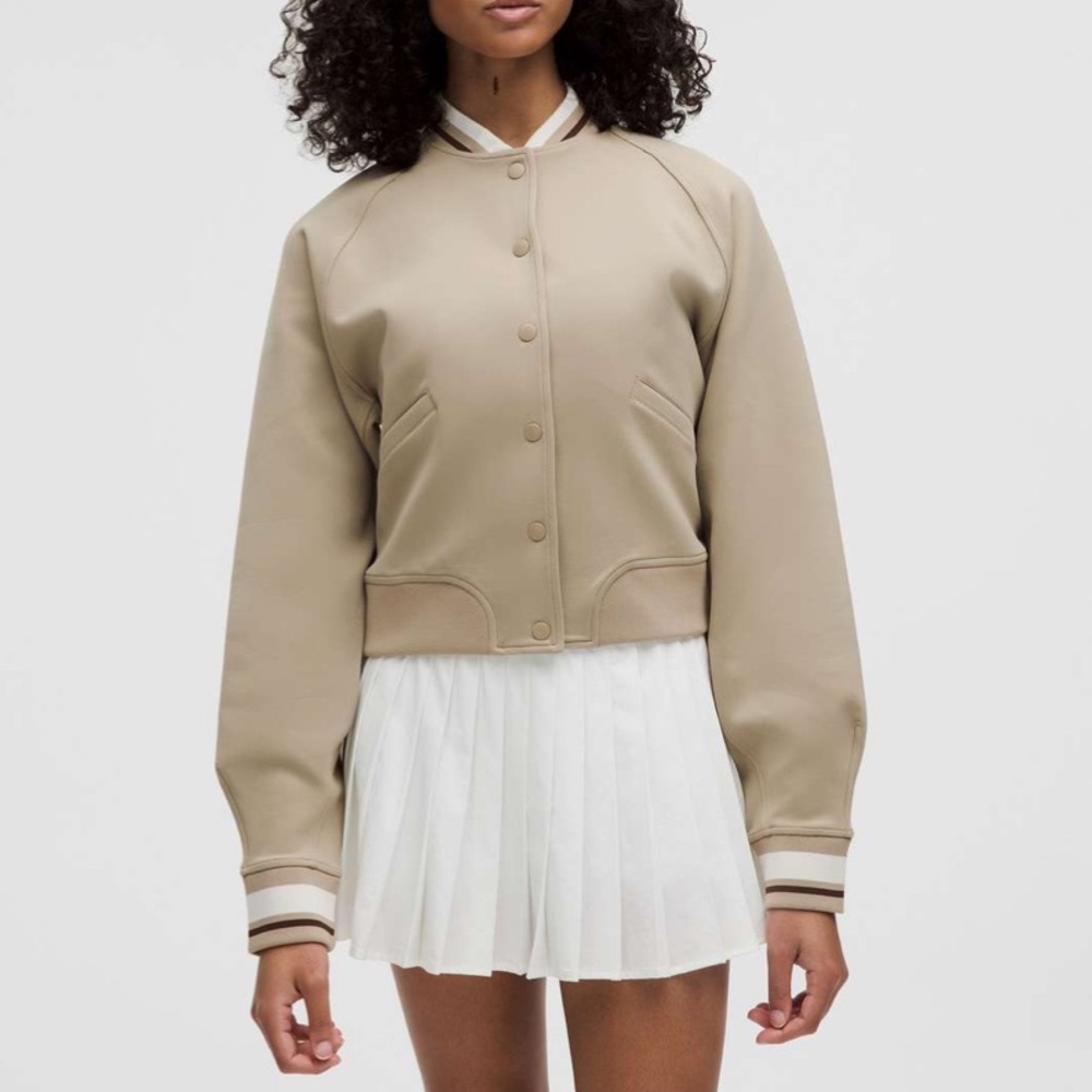 NWT Lululemon Snap-Front Collegiate Jacket. Size XL. Color Sheer Oak